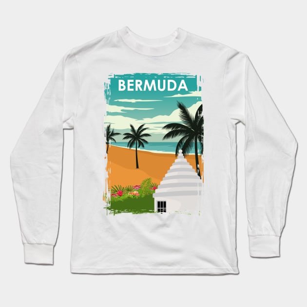 Bermuda Island Vintage Minimal Retro Travel Poster Long Sleeve T-Shirt by jornvanhezik